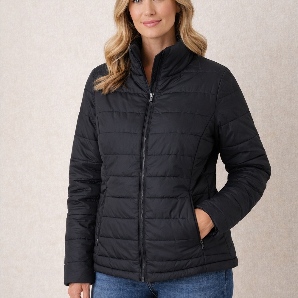 Calvin Klein Women’s Black Quilted Puffer Jacket Full Zip Medium